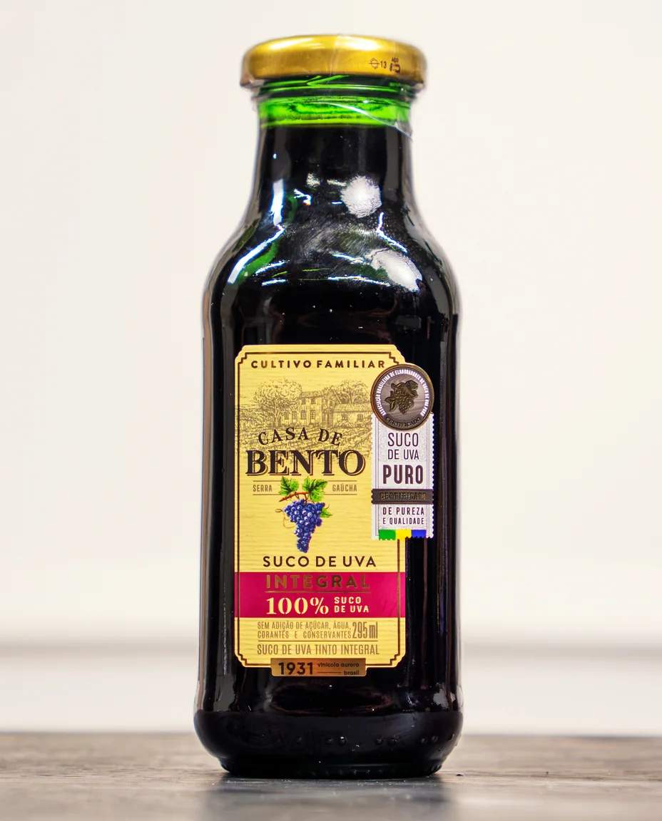 Botella real de jugo de uva Casa de Bento 295 ml, suco de uva tinto integral 100% de la Serra Gaúcha