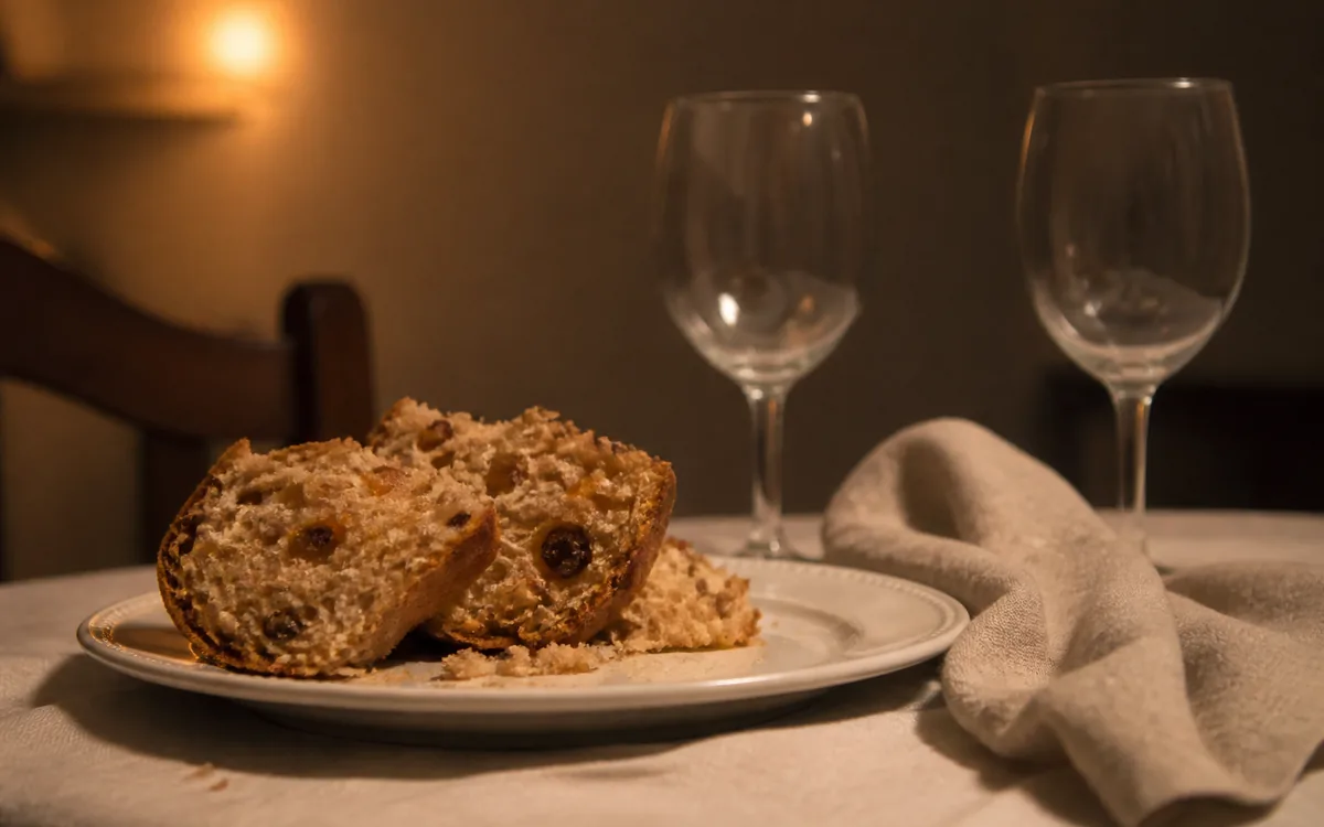 Mesa navideña servida con panetón