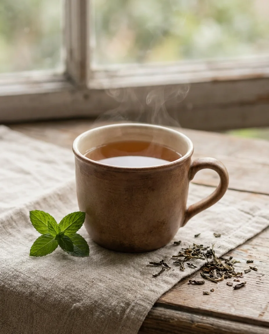 Taza de té de sen recién servida